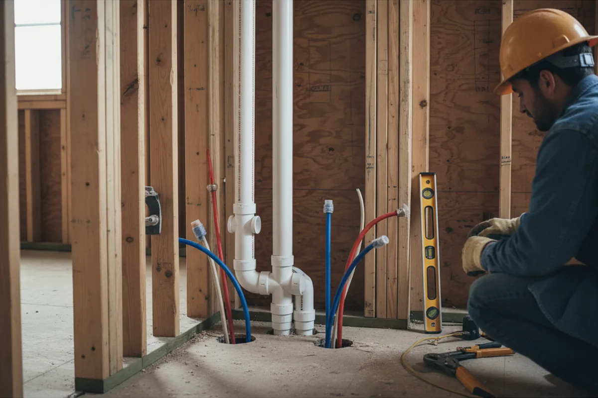 Drain and supply rough-in during Garbage Disposal Repair in Fullerton